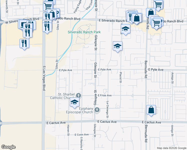 map of restaurants, bars, coffee shops, grocery stores, and more near 10130 Elizabeth Ann Lane in Las Vegas