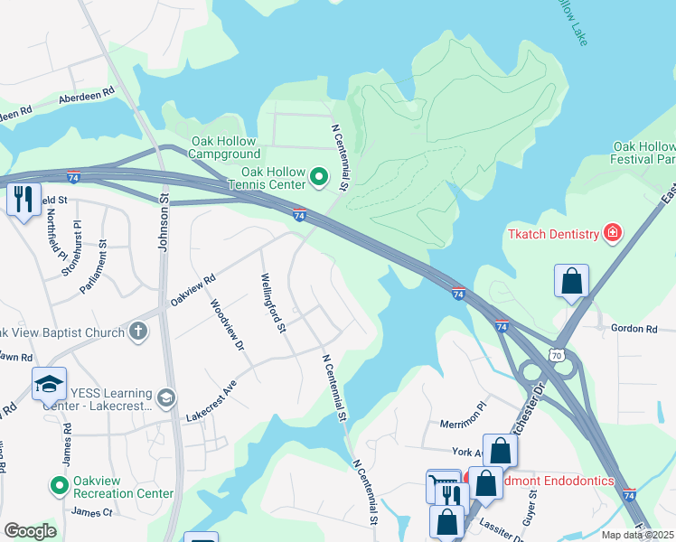 map of restaurants, bars, coffee shops, grocery stores, and more near 3120 Covewood Street in High Point