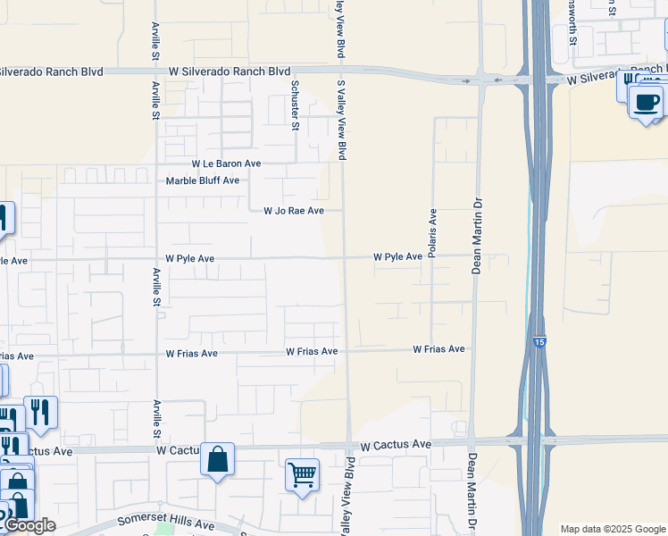 map of restaurants, bars, coffee shops, grocery stores, and more near 10115 South Valley View Boulevard in Las Vegas