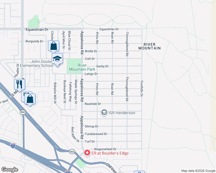 map of restaurants, bars, coffee shops, grocery stores, and more near 1580 Palomino Drive in Henderson