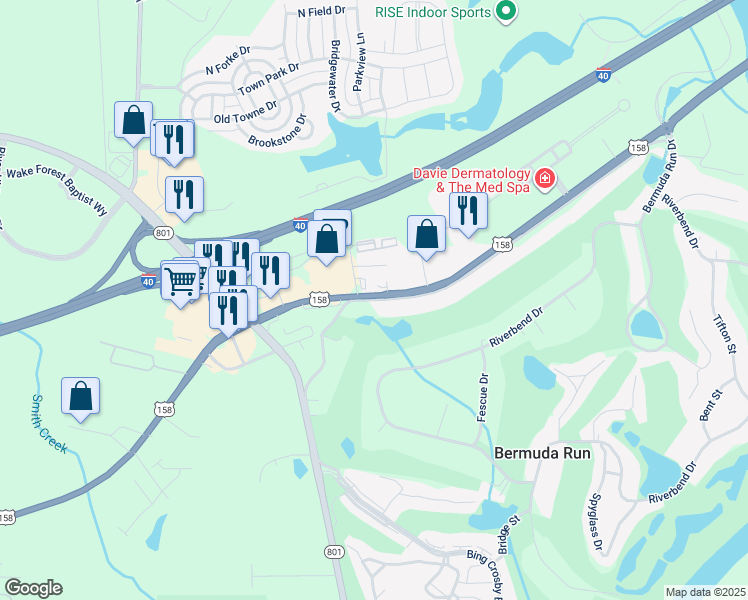map of restaurants, bars, coffee shops, grocery stores, and more near 427 Ivy Circle in Advance