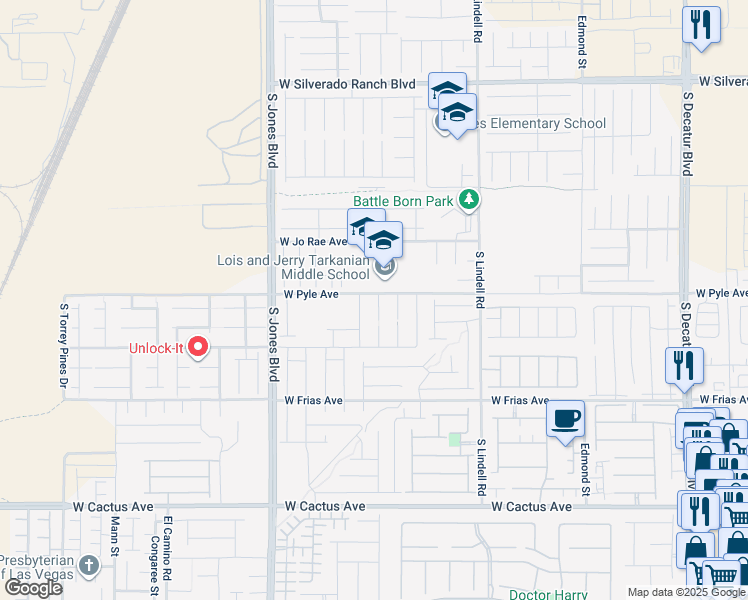 map of restaurants, bars, coffee shops, grocery stores, and more near 10115 South Arbor Brook Court in Las Vegas