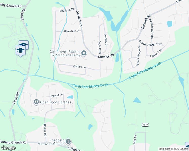 map of restaurants, bars, coffee shops, grocery stores, and more near 1813 Denise Lane in Winston-Salem