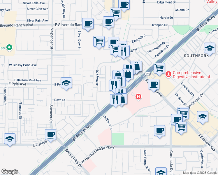 map of restaurants, bars, coffee shops, grocery stores, and more near 10109 Malibu Creek Court in Las Vegas