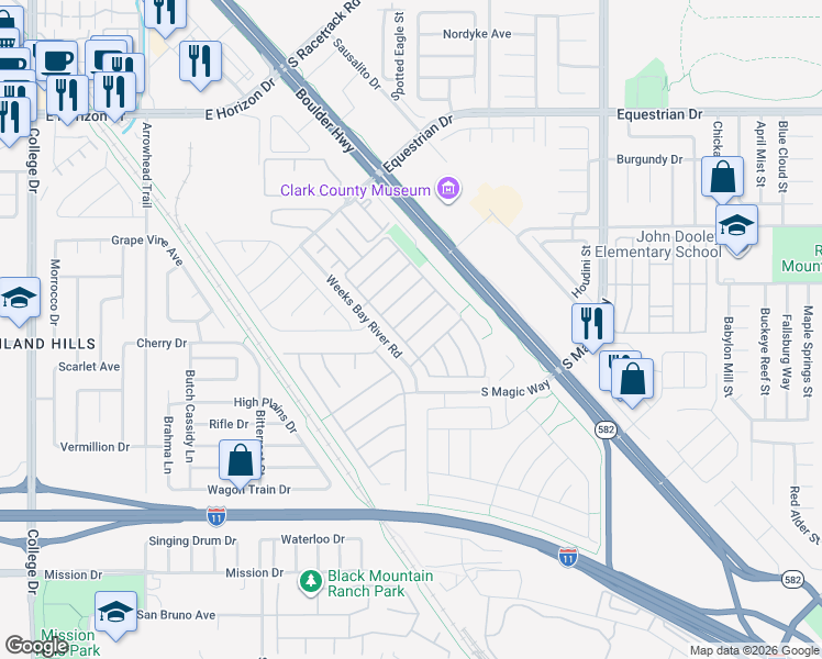 map of restaurants, bars, coffee shops, grocery stores, and more near 1010 Lone Pine River Avenue in Henderson