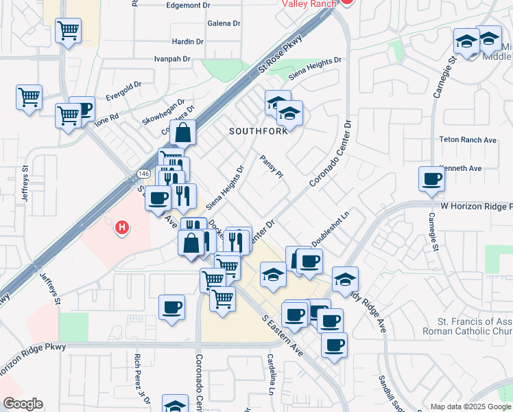 map of restaurants, bars, coffee shops, grocery stores, and more near 690 Turtlewood Place in Henderson