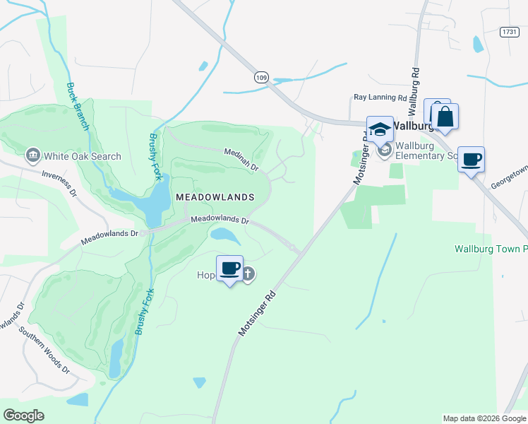 map of restaurants, bars, coffee shops, grocery stores, and more near 158 Medinah Drive in Winston-Salem
