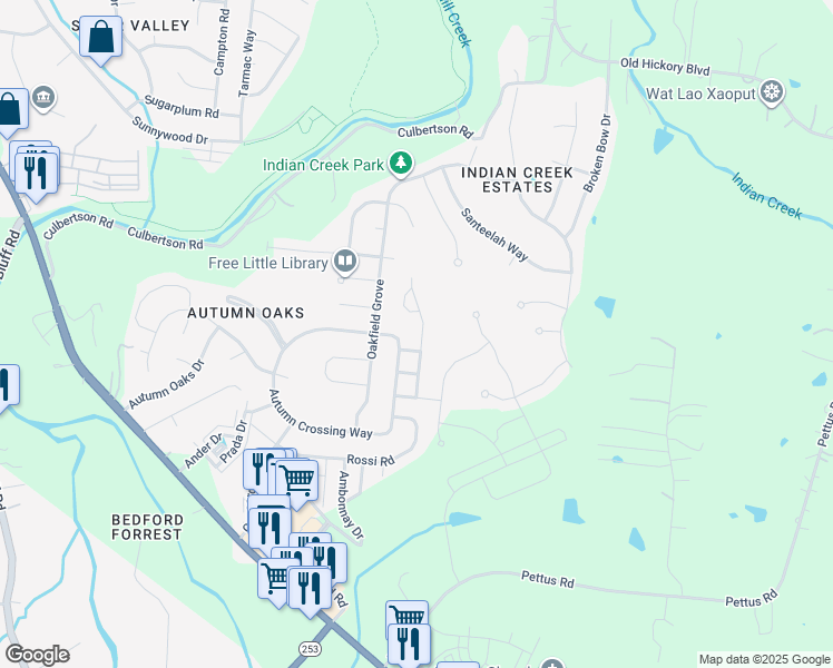 map of restaurants, bars, coffee shops, grocery stores, and more near 9145 Carissa Drive in Nashville