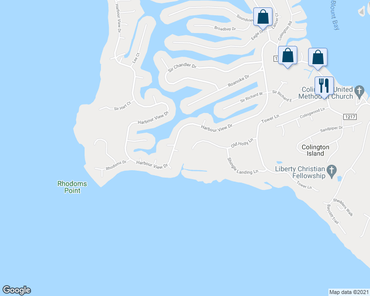 map of restaurants, bars, coffee shops, grocery stores, and more near 103 Dough Court in Kill Devil Hills