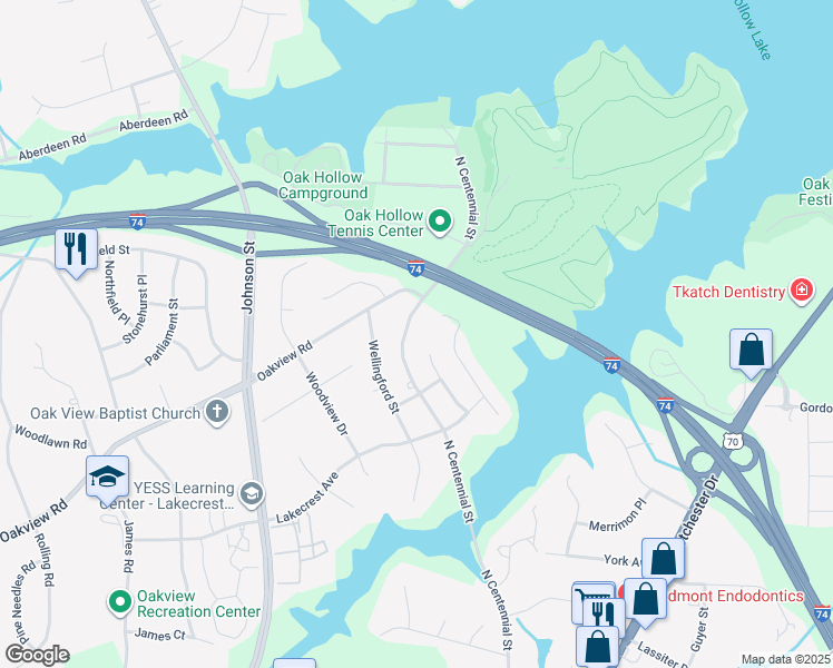 map of restaurants, bars, coffee shops, grocery stores, and more near 3226 North Centennial Street in High Point