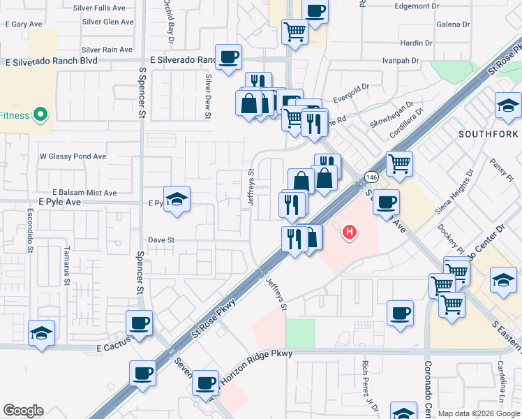 map of restaurants, bars, coffee shops, grocery stores, and more near 10120 Sunset Palisades Way in Las Vegas