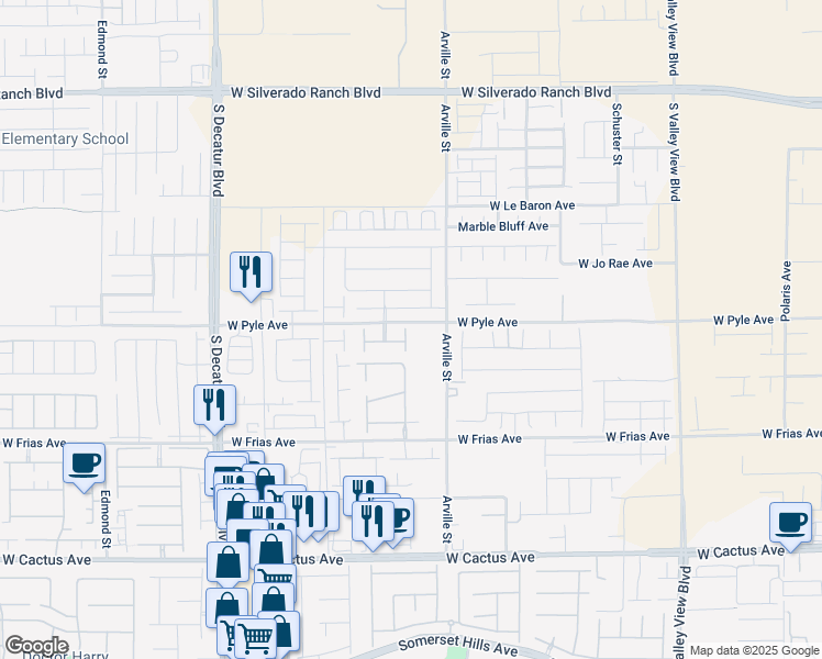 map of restaurants, bars, coffee shops, grocery stores, and more near 2 North Pearl Street in Las Vegas