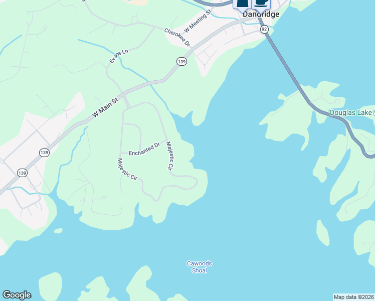 map of restaurants, bars, coffee shops, grocery stores, and more near 2179 Majestic Circle in Dandridge