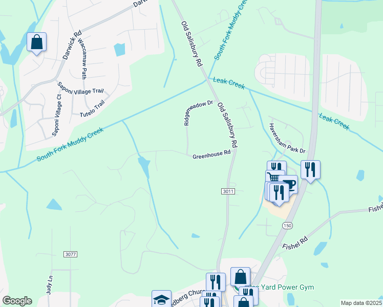 map of restaurants, bars, coffee shops, grocery stores, and more near 3025 Greenhouse Road in Winston-Salem