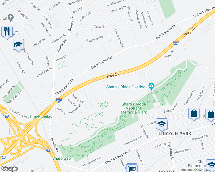 map of restaurants, bars, coffee shops, grocery stores, and more near 3920 Summercrest Way in Knoxville