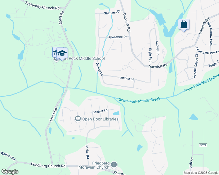 map of restaurants, bars, coffee shops, grocery stores, and more near 1934 Denise Lane in Winston-Salem