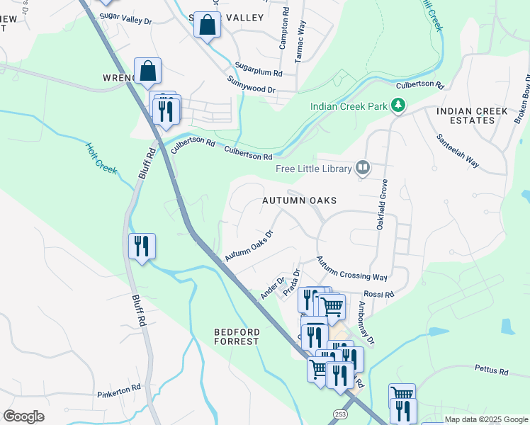 map of restaurants, bars, coffee shops, grocery stores, and more near 209 Scarlet Ridge Court in Brentwood