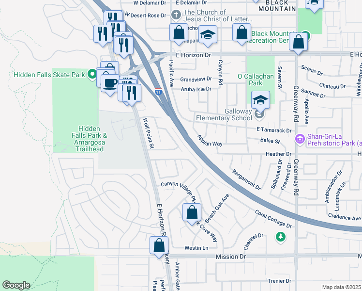 map of restaurants, bars, coffee shops, grocery stores, and more near 748 Yellowtail Way in Henderson