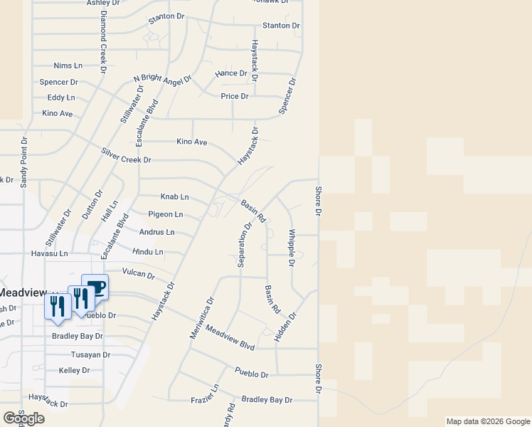 map of restaurants, bars, coffee shops, grocery stores, and more near 30355 Separation Drive in Meadview