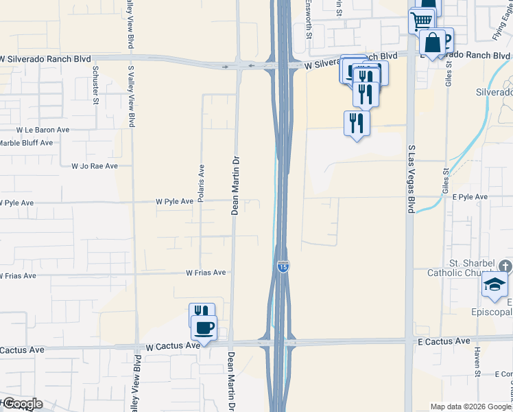 map of restaurants, bars, coffee shops, grocery stores, and more near 3075 West Pyle Avenue in Las Vegas