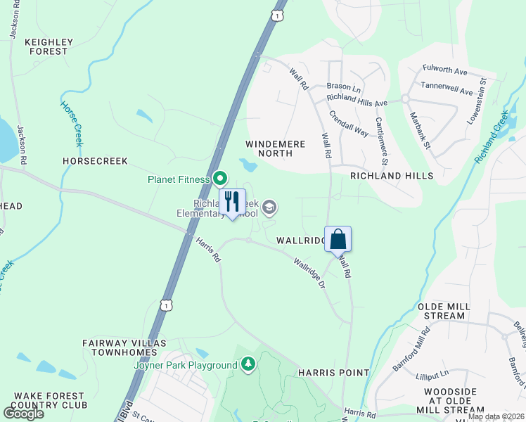 map of restaurants, bars, coffee shops, grocery stores, and more near 13686 Capital Boulevard in Wake Forest