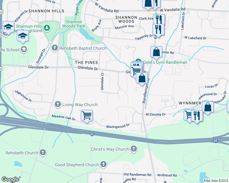 map of restaurants, bars, coffee shops, grocery stores, and more near 3931 Glendale Court in Greensboro