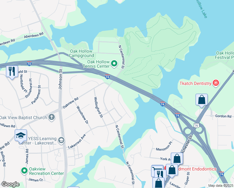 map of restaurants, bars, coffee shops, grocery stores, and more near 3121 Covewood Street in High Point