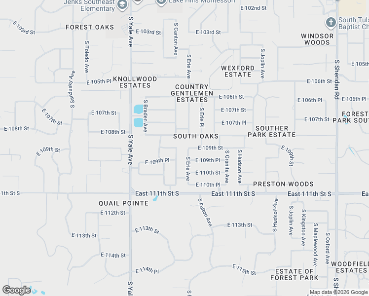 map of restaurants, bars, coffee shops, grocery stores, and more near 10902 South Erie Avenue in Tulsa