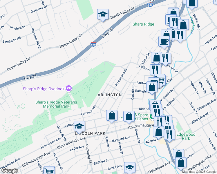 map of restaurants, bars, coffee shops, grocery stores, and more near 918 Farragut Avenue in Knoxville