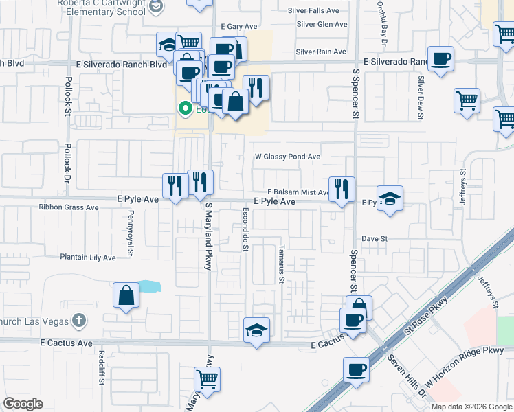 map of restaurants, bars, coffee shops, grocery stores, and more near 1380 Lamplight Village Lane in Las Vegas