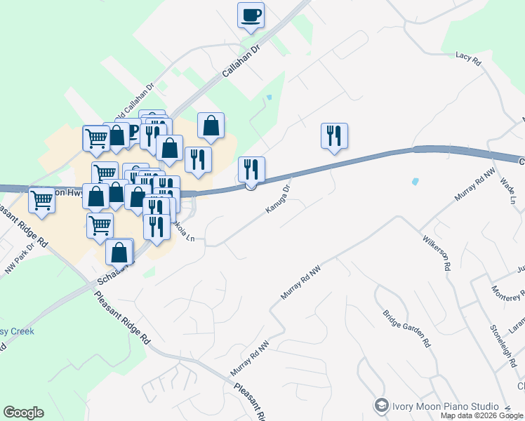 map of restaurants, bars, coffee shops, grocery stores, and more near 6512 Kanuga Drive in Knoxville