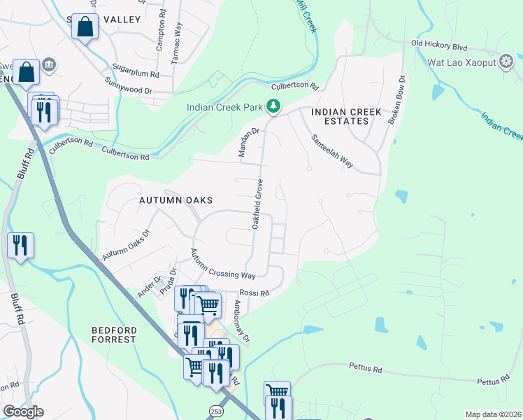 map of restaurants, bars, coffee shops, grocery stores, and more near 7196 Autumn Crossing Way in Brentwood