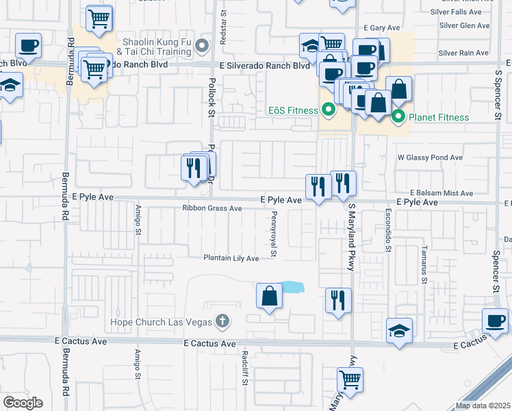 map of restaurants, bars, coffee shops, grocery stores, and more near 926 Ribbon Grass Avenue in Las Vegas