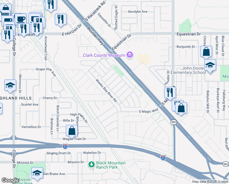 map of restaurants, bars, coffee shops, grocery stores, and more near 988 Roaring River Avenue in Henderson