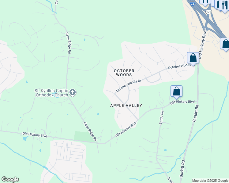 map of restaurants, bars, coffee shops, grocery stores, and more near 7075 Red Apple Road in Nashville