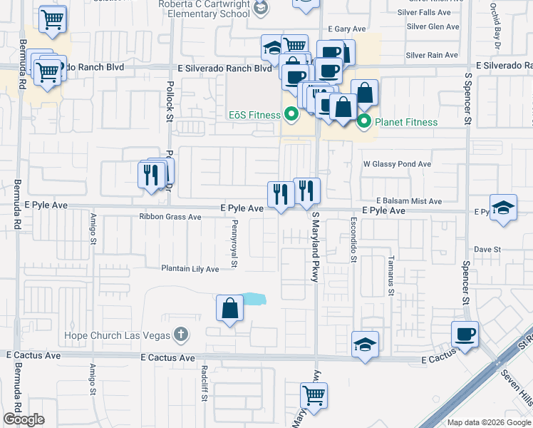 map of restaurants, bars, coffee shops, grocery stores, and more near 1070 Ashwood Bay Avenue in Las Vegas