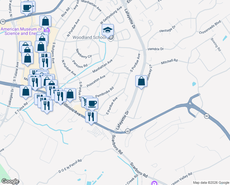map of restaurants, bars, coffee shops, grocery stores, and more near 108 Quincy Avenue in Oak Ridge