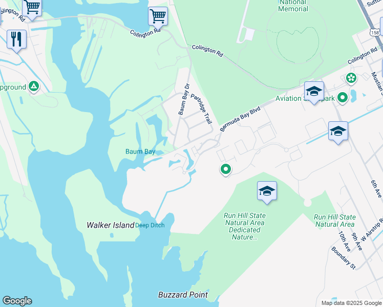 map of restaurants, bars, coffee shops, grocery stores, and more near 1514 Baileys Bay Road in Kill Devil Hills