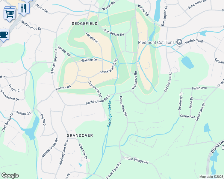 map of restaurants, bars, coffee shops, grocery stores, and more near 5306 East Rockingham Road in Greensboro