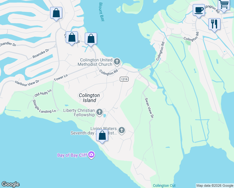 map of restaurants, bars, coffee shops, grocery stores, and more near 116-270 State Road 1219 in Kill Devil Hills