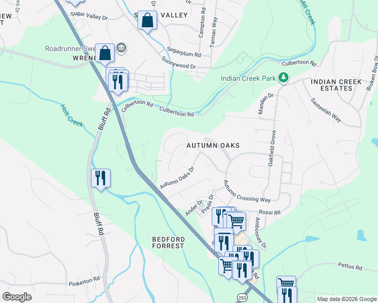 map of restaurants, bars, coffee shops, grocery stores, and more near 209 Scarlet Ridge Court in Brentwood