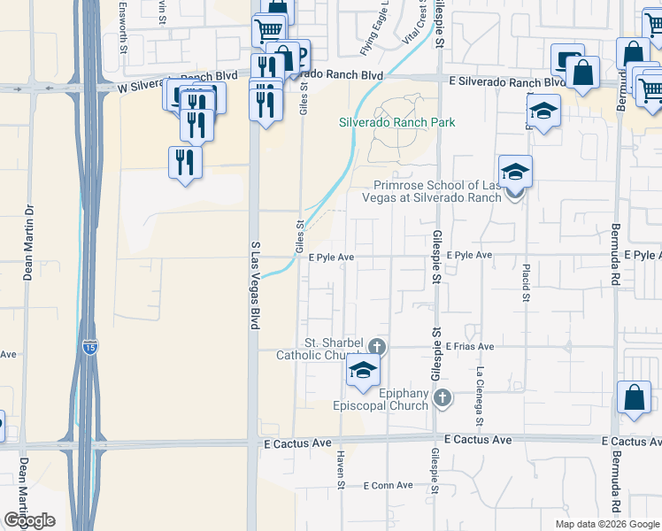 map of restaurants, bars, coffee shops, grocery stores, and more near Glen Aulin Street in Las Vegas