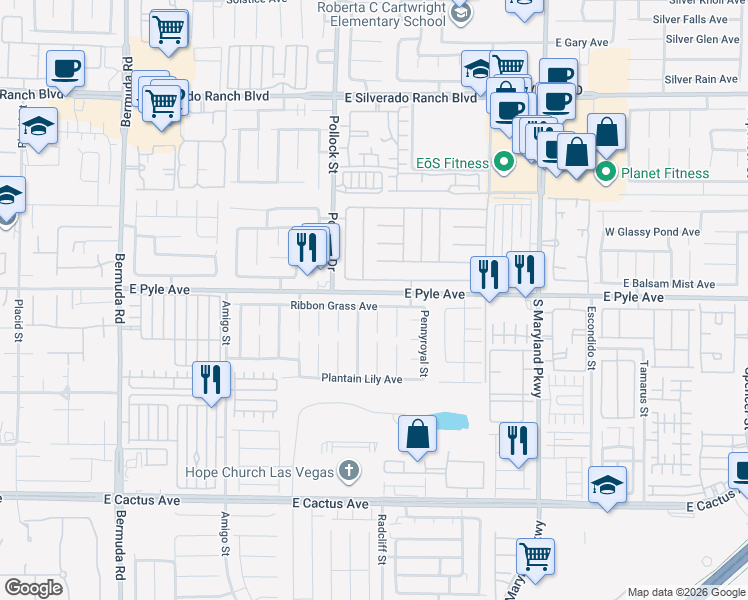 map of restaurants, bars, coffee shops, grocery stores, and more near 878 Ribbon Grass Avenue in Las Vegas