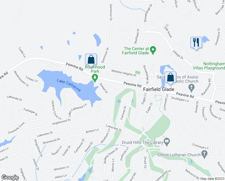 map of restaurants, bars, coffee shops, grocery stores, and more near 114 Howard Terrace in Crossville