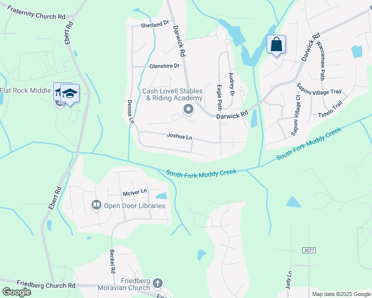 map of restaurants, bars, coffee shops, grocery stores, and more near 1849 Denise Lane in Winston-Salem