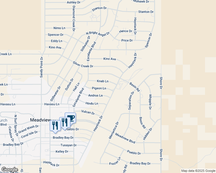 map of restaurants, bars, coffee shops, grocery stores, and more near 805 Pigeon Lane in Meadview