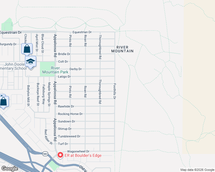 map of restaurants, bars, coffee shops, grocery stores, and more near 1671 Mustang Drive in Henderson