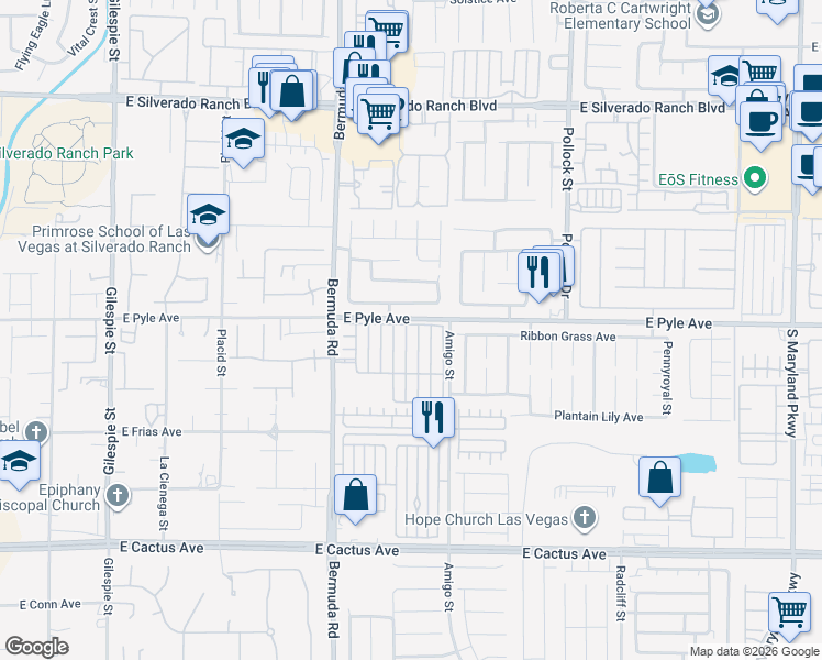 map of restaurants, bars, coffee shops, grocery stores, and more near 10110 Quaint Tree Street in Las Vegas