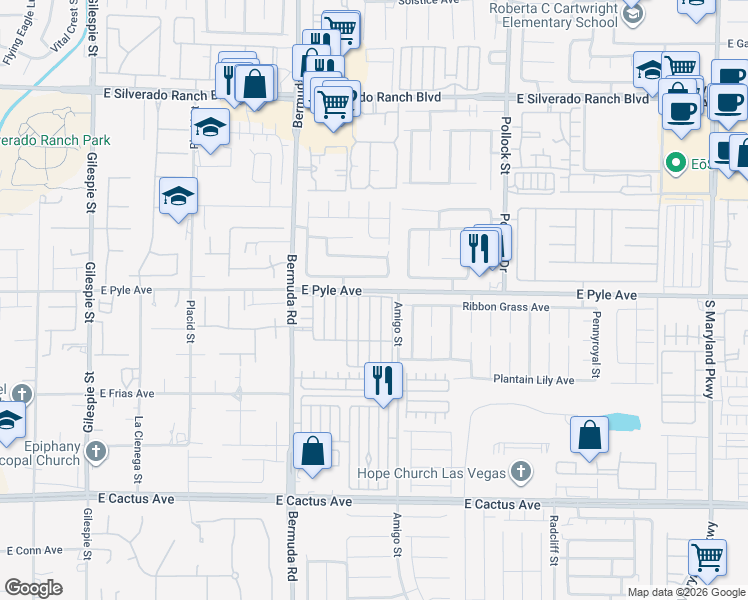 map of restaurants, bars, coffee shops, grocery stores, and more near 10126 Quaint Tree Street in Las Vegas