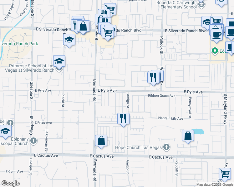 map of restaurants, bars, coffee shops, grocery stores, and more near 10110 Quaint Tree Street in Las Vegas